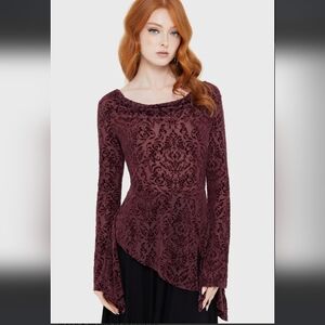 Killstar Brown 🤎 Velvet Burnout Asymmetric Long Sleeve Top